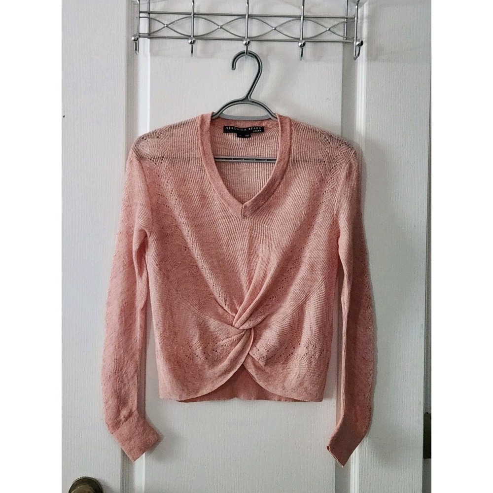 Veronica‎ Beard Kellan Twist Front Sweater PInk Semi Sheer Linen Blend Womens XS